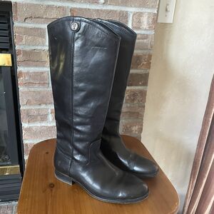 Frye Tall Riding Boots Women's 7.5B Melissa Button Black Leather 3475447